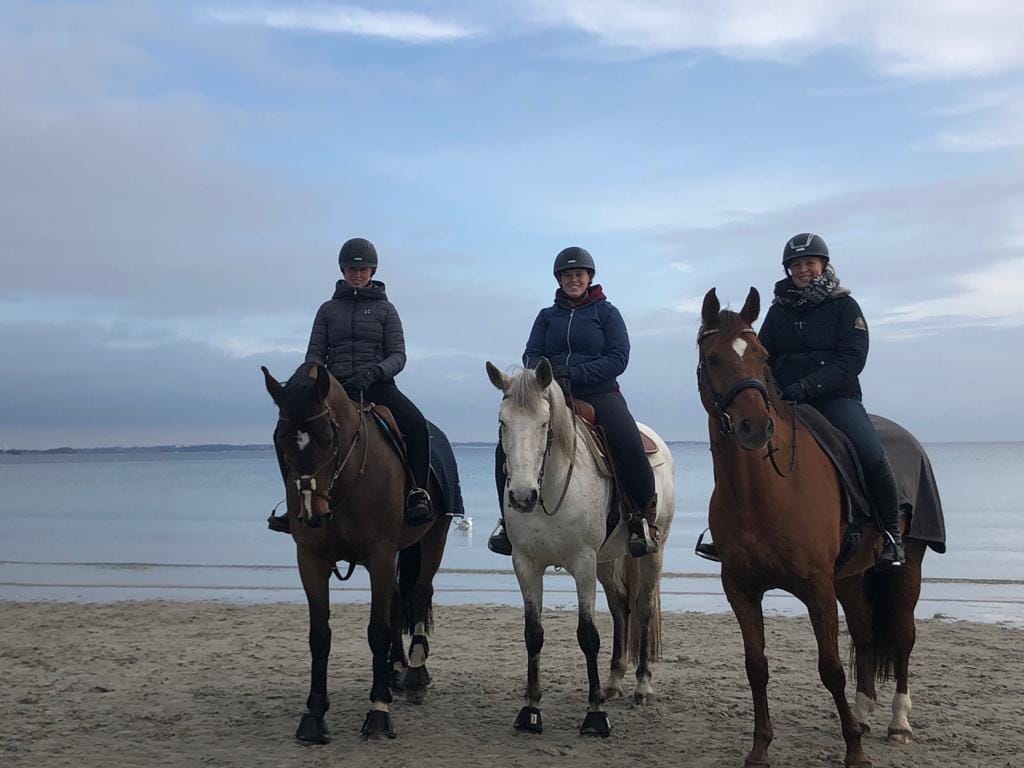 Drei Reiterinnen mit ihren Pferden am Ostseestrand